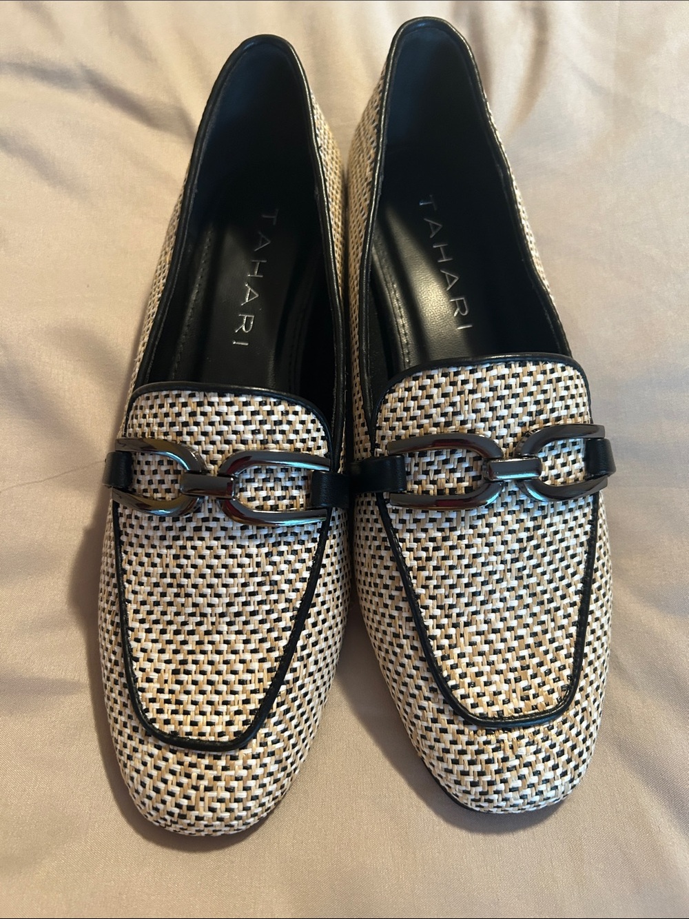 Tahari Women’s Woven Black and White Loafers